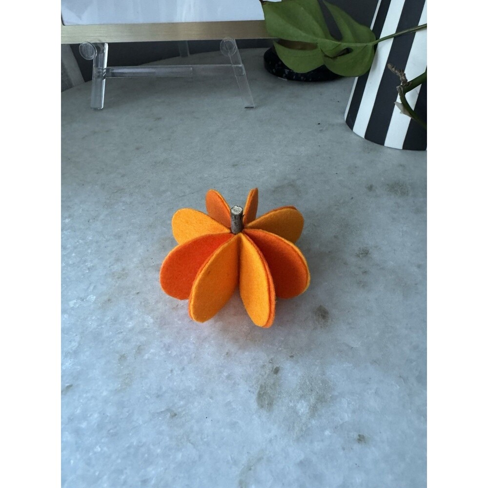 Handmade Felt Pumpkin Figure With Wooden Stem
